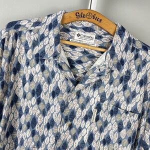 Columbia‎ Sportswear Hawaiian Shirt Mens XXL Rayon Linen Leaf Feather Print Y2K